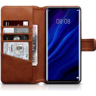 👉 Portemonnee cognac echt leer ruimte voor papiergeld bookwallet flip hoes bruin Qubits - luxe lederen wallet Huawei P30 Pro 5053102851075
