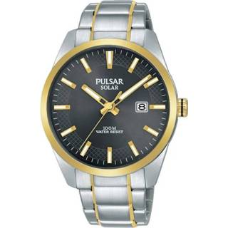 👉 Staal active rond quartz polshorloge tweekleurig streepjes vouwsluiting met drukker grijs mannen Pulsar PX3184X1 Herenhorloge Solar Analoog 39,5 mm 4894138037917