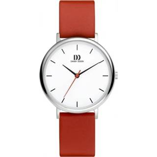 👉 Horloge steel staal wit rood active quartz polshorloge vrouwen zilverkleurig streepjes gespsluiting eraal rond Danish Design 34 mm Stainless IV24Q1190 8718569035242