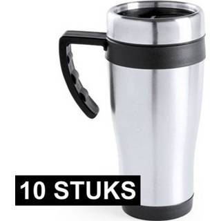 👉 Thermosbeker zwart RVS 10x thermosbeker/warm houd beker 500 ml - Action products