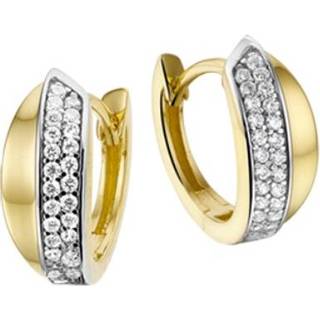 👉 Zirkonia gouden active Gepolijste Klapcreolen met Diagonale Strook