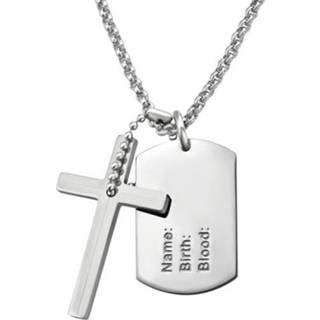 👉 Hanger active Ketting met Dog Tag en Kruisje - Graveer sieraad