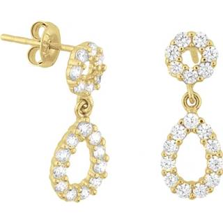 👉 Zirkonia geelgoud active Rondje met Druppel Oorhangers van