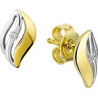 👉 Oorknop diamant witgouden dame active Geelgouden Golvende Oorknoppen met Laagje en