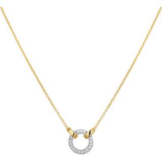 👉 Hals ketting bicolor witgouden active dame Collier met Opengewerkte Cirkel en Zirkonia?s