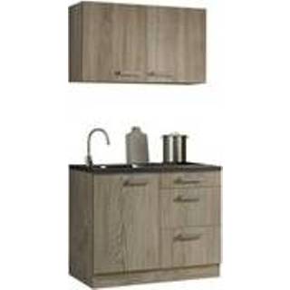 👉 Wandkast Minikeuken 100cm houtnerf met wandkasten en e-kookplaat RAI-33012 4011935938432