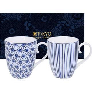 👉 Blauw witte Blauw/Witte Mokset Ster/Lijnen - Nippon Blue Set van 2 stuks 8.5 x 10.2cm 380ml 8719323533042
