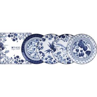 👉 Blauw witte Blauw/Witte Bordenset - Flora Japonica Set van 4 stuks 16 x 2cm 8719323525511