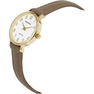 👉 Horloge dame active vrouwen goudkleurig bruin Prisma Dames met Lederen Horlogeband 8716667169470