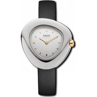 👉 Zilverkleurig Pebble Dames Horloge met zwart Lederen Band van M&M