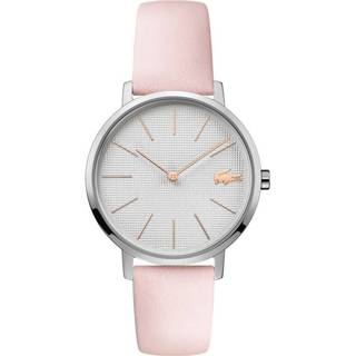 👉 Horloge zilverkleurig roze dame vrouwen Lacoste Moon Dames met Lederen Horlogeband 7613272317825