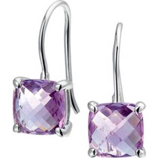 👉 Oorhanger zilver active paarse Square Amethyst Oorhangers van