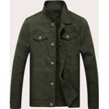 👉 Heren jean groen denim leger mannen Casual Vlak Jeans jassen Knoop