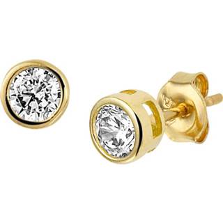 👉 Geelgouden Korte Cilinder Oorknoppen met Zirkonia