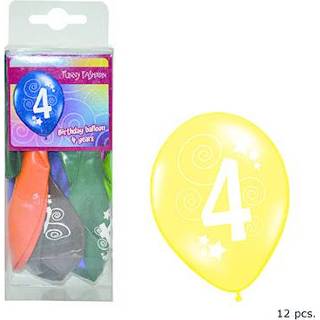 👉 Ballon active Mooie cijfer 4 ballonnen in gemixte kleuren 12st 8712364842524