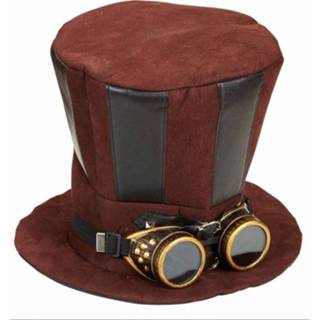 👉 Hoge hoed bruin active Extra steampunk met stofbril 8003558608133