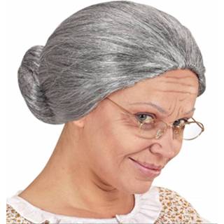 👉 Pruik grijze active senioren oma met knotje 8003558020874