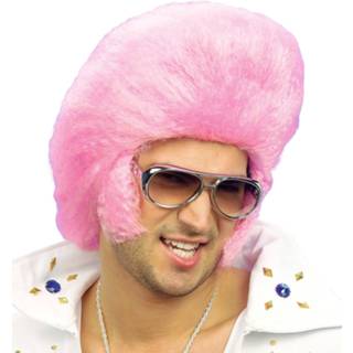 👉 Pruik roze active Elvis met kuif en ruige bakkebaarden 8003558631704