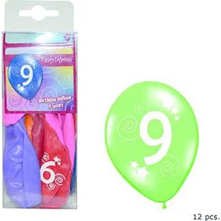 👉 Ballon active Cijfer 9 ballonnen in gemixte kleuren 8712364842579