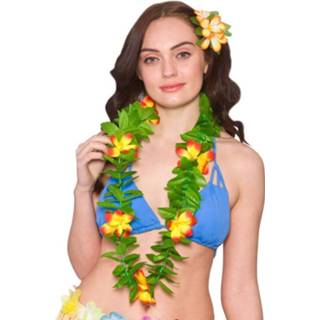 👉 Hawaii slinger groene gele active Mooie met blaadjes en bloemen 5055294894663