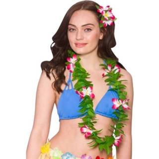 👉 Hawaii krans groene active Mooie met bladeren en fel gekleurde bloemen 5055294894670