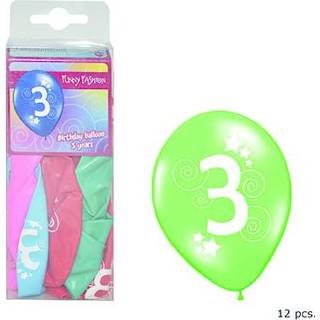 👉 Ballon active Mooie cijfer 3 ballonnen in gemixte kleuren 12st 8712364842517