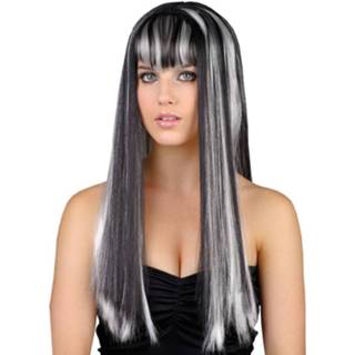 👉 Pruik zwart grijs active Mooi Maud lang haar in de kleur en 5055294882523