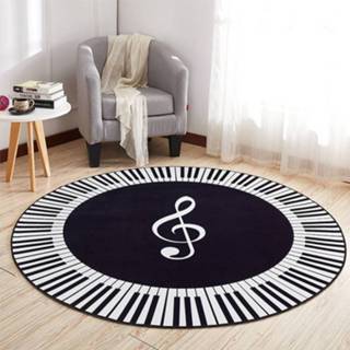 👉 Carpet zwart wit EHOMEBUY New Music Symbol Piano Keys Black White Round Anti Slip Rugs Home Bedroom Foot Pads Floor Decoration