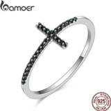 👉 BAMOER Popular 925 Sterling Silver Faith Cross Shape Finger Rings for Women ,Black Clear CZ Sterling Silver Jewelry Gift SCR067