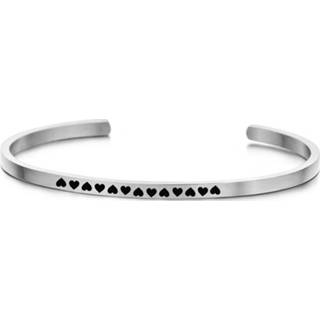 Zirkonia zilverkleurig One Size no color Key Moments 8KM-B00391 Stalen open bangle met tekst hartjes one-size 8719497237517