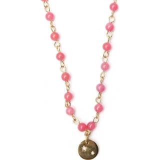 👉 Hals ketting natuursteen vrouwen active goudkleurig roze CO88 Collection 8CN-26026 - Collier met bedel Agaat 4 mm en sterretjes lengte 38 + 3 cm / 8719497235797