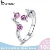👉 BAMOER 100% 925 Sterling Silver Winter Blooming Plum Flower Open Size Rings for Women Wedding Engagement Jewelry BSR022