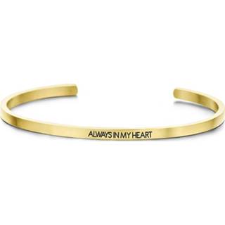 👉 Zirkonia staal geelgoudverguld active vrouwen bangle goudkleurig Key Moments 8KM-B00053 Stalen open met tekst always in my heart one-size 8719743156555