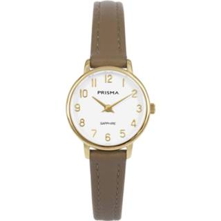 👉 Horloge goudkleurig bruin dame active vrouwen Prisma Dames met Lederen Horlogeband 8716667169470