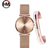 👉 Armband rose goud steel vrouwen Japan Quartz Movement Creative Design Waterproof Gold Stainless Mesh 1 set Bracelet Ladies watches relogio feminino