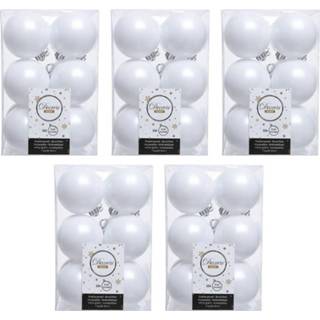 👉 Kerstbal witte kunststof glans 60x Winter kerstballen 6 cm mat/glans