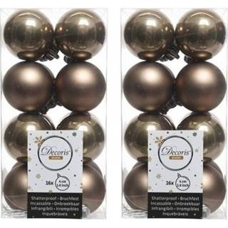 👉 Kerstbal bruine kunststof glans 32x Kasjmier kerstballen 4 cm mat/glans