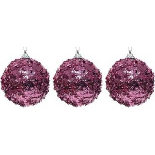 👉 Folie magenta roze kunststof 3x Fuchsia kerstballen 8 cm