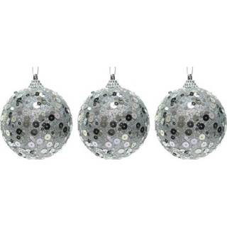 👉 Paillet zilveren kunststof 3x glitter/pailletten kerstballen 8 cm