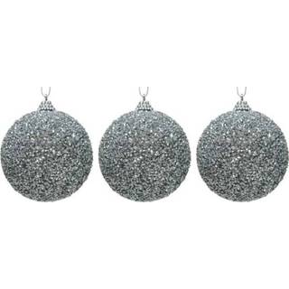 👉 Kerstbal zilveren kunststof 3x glitter kralen kerstballen 8 cm