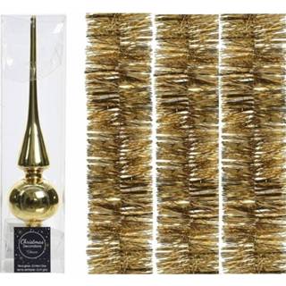👉 Gouden Kerstboomversiering set piek en 3x folieslingers 270 cm