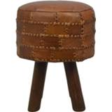 👉 Kruk leder bruin HSM Collection ronde Jari - patchwork vintage cognac Leen Bakker 8718969035163