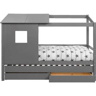 👉 Grijs grenenhout Bed Ties (incl. bedverhoger en opzetdak) - 90x200 cm Leen Bakker 8714901702063