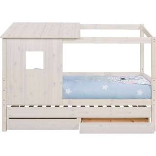 👉 Wit grenenhout Bed Ties met bedverhoger en opzetdak - whitewash 90x200 cm Leen Bakker 8714901716916 901026720500