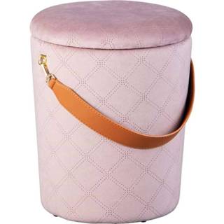 👉 Poef roze fluweel Nevis - 38x30x30 cm Leen Bakker 4010340967259