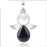 👉 Engel vleugel zwarte zwart kristal vrouwen vleugels Hangers natuurlijke kristallen stenen kettingen (Zwarte Onyx) 8006405152162