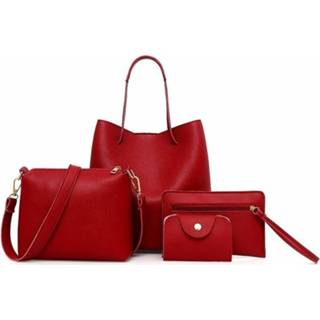 👉 Casual schoudertas rood PU vrouwen 4 in 1 lederen Messenger Bag dames handtas (rood) 6922094332345