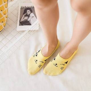 👉 Onzichtbare sokken geel katoen siliconen Cartoon kat ondiepe mond zeilboot grootte: One size (geel) 8226890262645