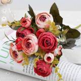 👉 Boeket rood 1 bundel retro thee rozen bruid kunstmatige bloemen (rood) 6922483679990