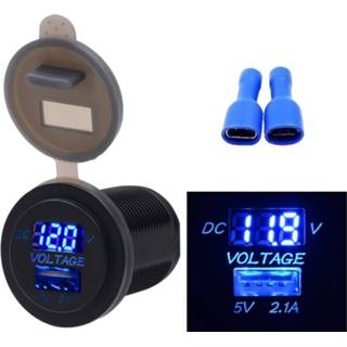 👉 Stopcontact blauw Universele auto één poort USB-oplader adapter 2.1 A 5V IP66 met LED Digitale voltmeter + 60cm kabel (blauw licht) 6922616360757